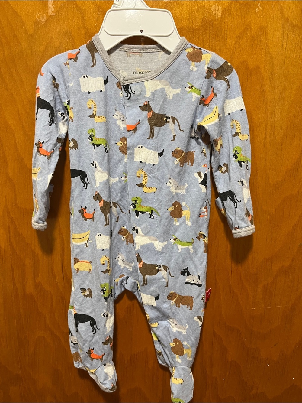 Magnetic Me Light Blue Dog Print Footed One-Piece